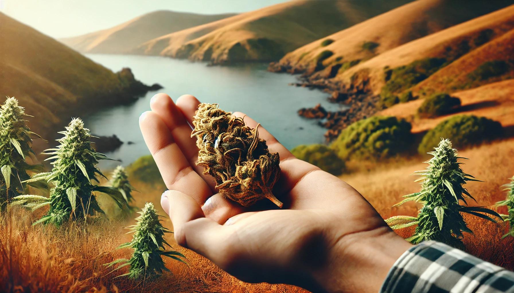 fleur de CBD devant un paysage paisible